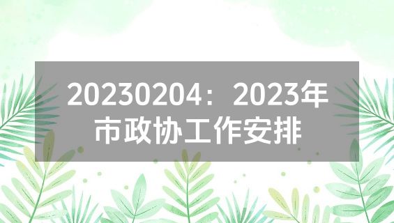 20230204：2023年市政协工作安排