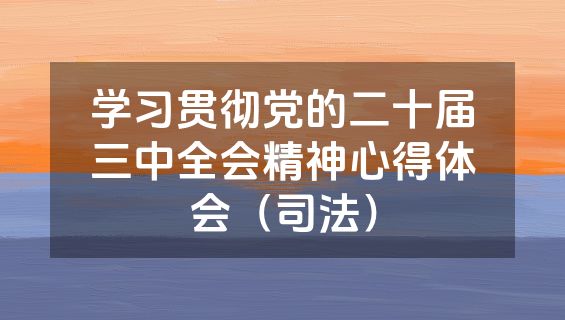 学习贯彻党的二十届三中全会精神心得体会（司法）