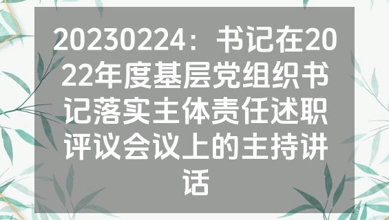20230224：书记在2022年度基层党组织书记落实主体责任述职评议会议上的主持讲话
