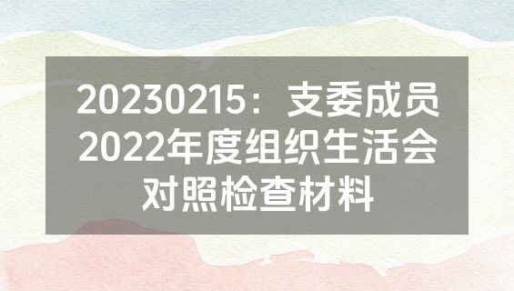 20230215：支委成员2022年度组织生活会对照检查材料