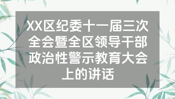 XX区纪委十一届三次全会暨全区领导干部政治性警示教育大会上的讲话