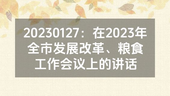 20230127：在2023年全市发展改革、粮食工作会议上的讲话
