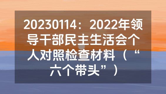 20230114：2022年领导干部民主生活会个人对照检查材料（“六个带头”）