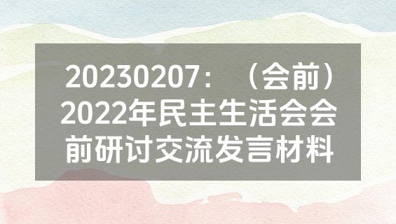 20230207：（会前）2022年民主生活会会前研讨交流发言材料