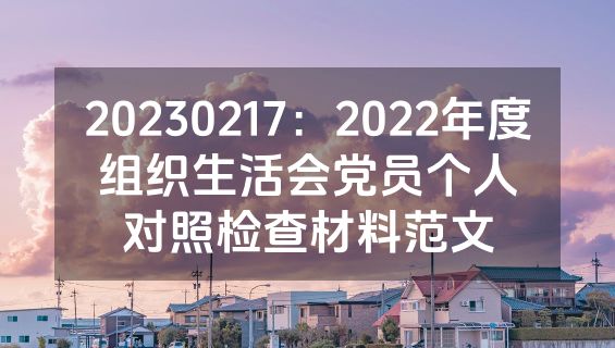 20230217：2022年度组织生活会党员个人对照检查材料范文