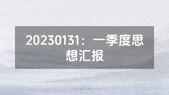 20230131：一季度思想汇报