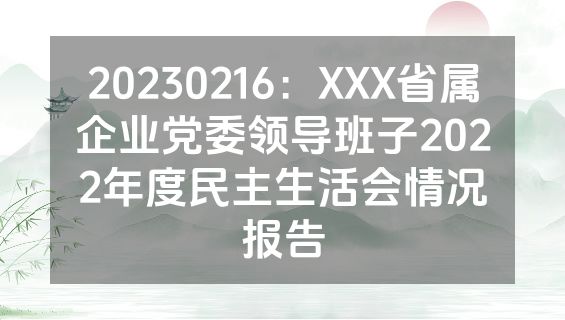 20230216：XXX省属企业党委领导班子2022年度民主生活会情况报告