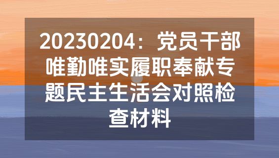 20230204：党员干部唯勤唯实履职奉献专题民主生活会对照检查材料