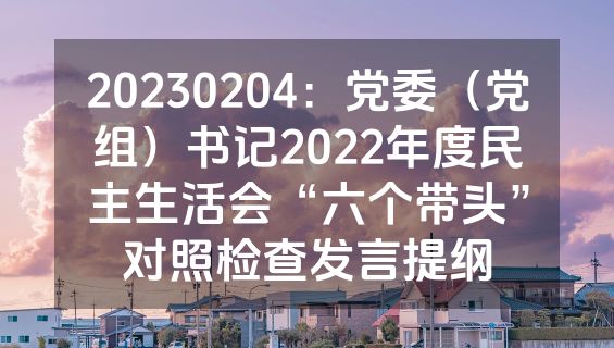20230204：党委（党组）书记2022年度民主生活会“六个带头”对照检查发言提纲