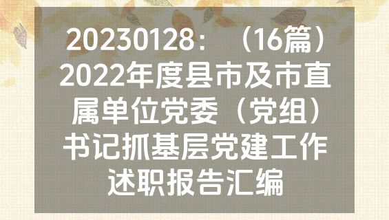 20230128：（16篇）2022年度县市及市直属单位党委（党组）书记抓基层党建工作述职报告汇编