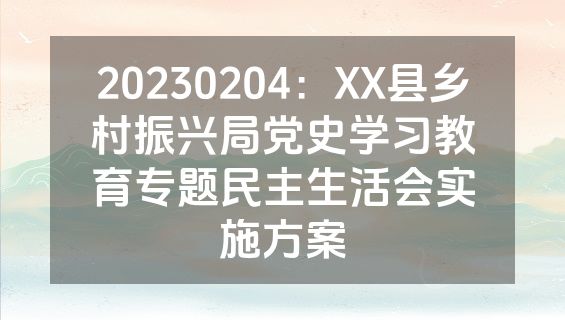 20230204：XX县乡村振兴局党史学习教育专题民主生活会实施方案