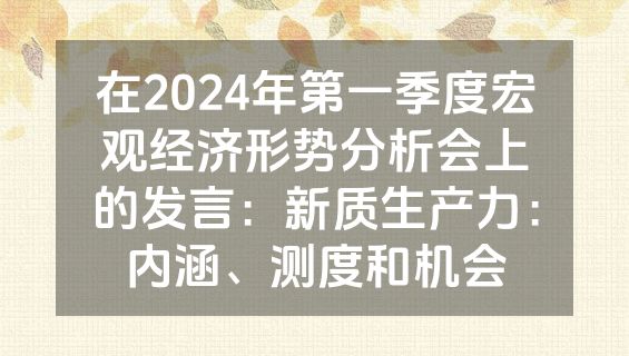 在2024年第一季度宏观经济形势分析会上的发言：新质生产力：内涵、测度和机会