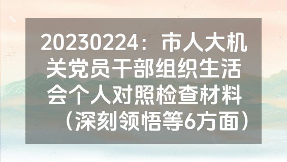 20230224：市人大机关党员干部组织生活会个人对照检查材料（深刻领悟等6方面）