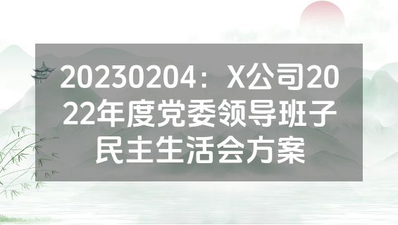 20230204：X公司2022年度党委领导班子民主生活会方案