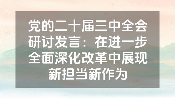 党的二十届三中全会研讨发言：在进一步全面深化改革中展现新担当新作为