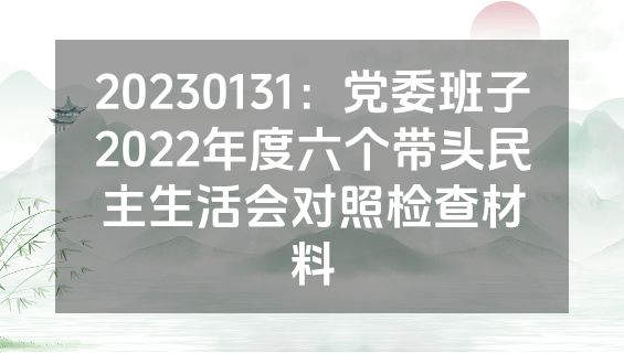 20230131：党委班子2022年度六个带头民主生活会对照检查材料