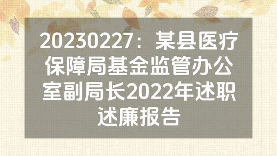 20230227：某县医疗保障局基金监管办公室副局长2022年述职述廉报告