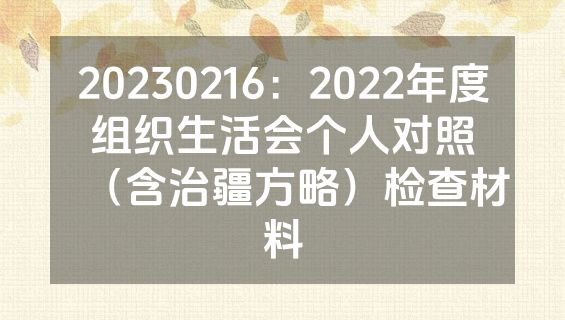 20230216：2022年度组织生活会个人对照（含治疆方略）检查材料