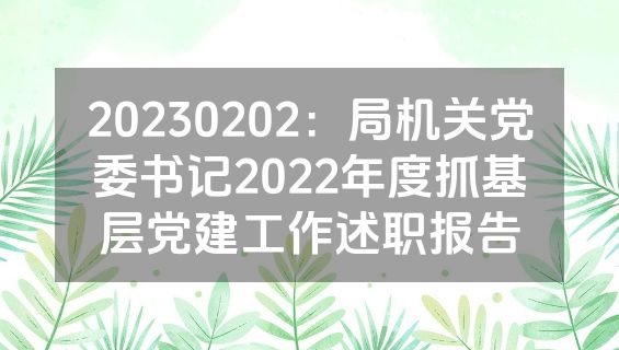 20230202：局机关党委书记2022年度抓基层党建工作述职报告