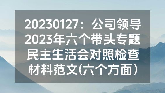 20230127：公司领导2023年六个带头专题民主生活会对照检查材料范文(六个方面）