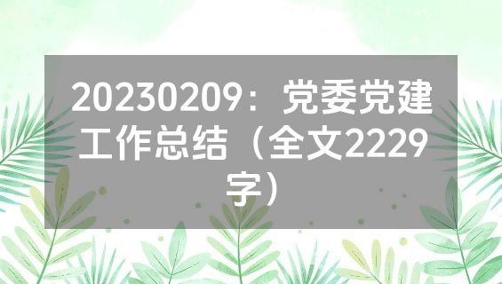 20230209：党委党建工作总结（全文2229字）