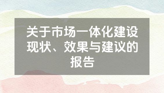 关于市场一体化建设现状、效果与建议的报告