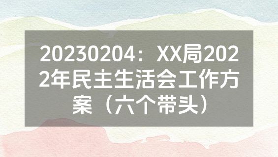 20230204：XX局2022年民主生活会工作方案（六个带头）