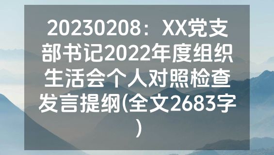 20230208：XX党支部书记2022年度组织生活会个人对照检查发言提纲(全文2683字）