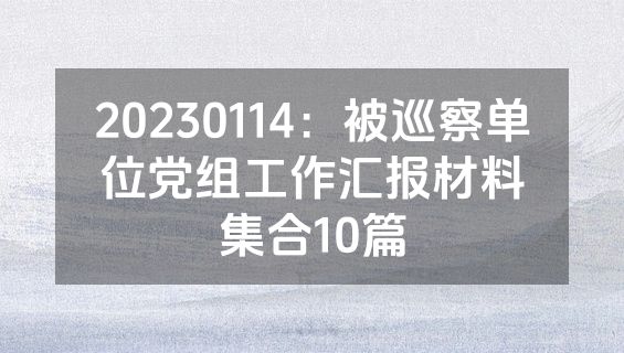 20230114：被巡察单位党组工作汇报材料集合10篇
