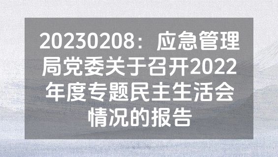 20230208：应急管理局党委关于召开2022年度专题民主生活会情况的报告