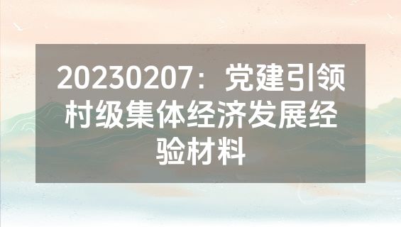 20230207：党建引领村级集体经济发展经验材料