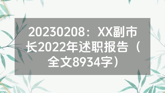 20230208：XX副市长2022年述职报告（全文8934字）