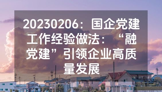 20230206：国企党建工作经验做法：“融党建”引领企业高质量发展
