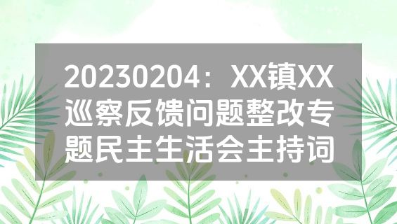 20230204：XX镇XX巡察反馈问题整改专题民主生活会主持词