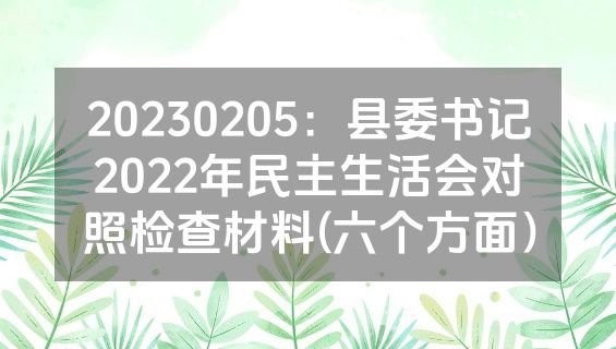 20230205：县委书记2022年民主生活会对照检查材料(六个方面）