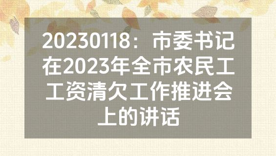 20230118：市委书记在2023年全市农民工工资清欠工作推进会上的讲话