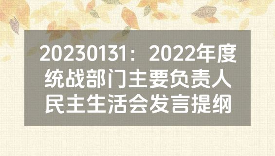 20230131：2022年度统战部门主要负责人民主生活会发言提纲