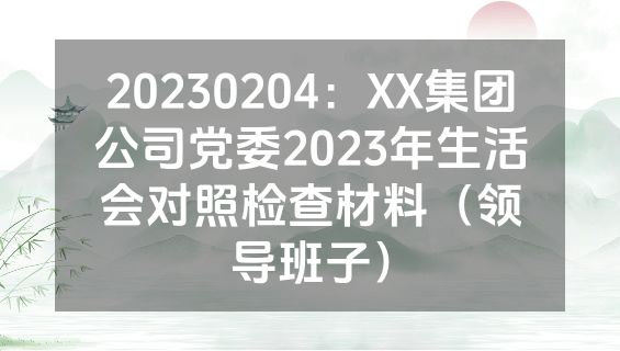 20230204：XX集团公司党委2023年生活会对照检查材料（领导班子）