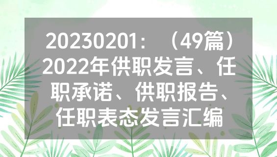 20230201：（49篇）2022年供职发言、任职承诺、供职报告、任职表态发言汇编