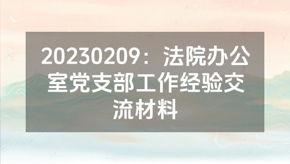 20230209：法院办公室党支部工作经验交流材料