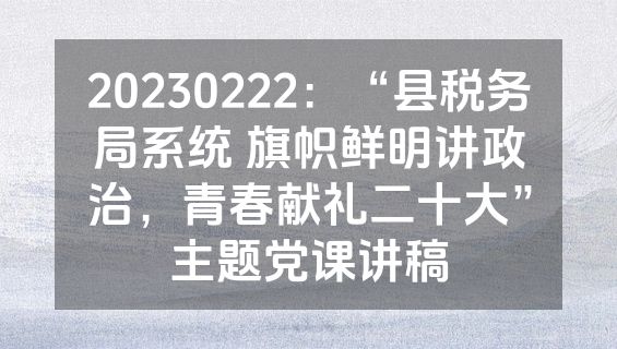 20230222：“县税务局系统 旗帜鲜明讲政治，青春献礼二十大”主题党课讲稿
