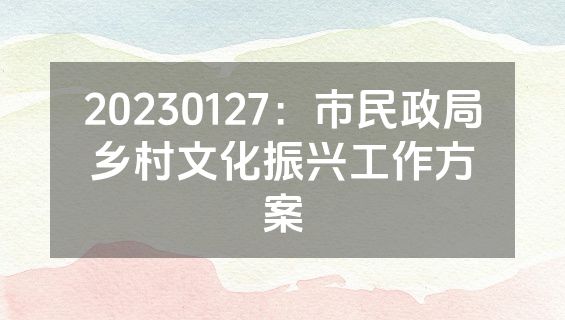 20230127：市民政局乡村文化振兴工作方案
