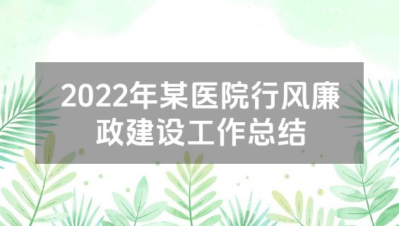 2022年某医院行风廉政建设工作总结