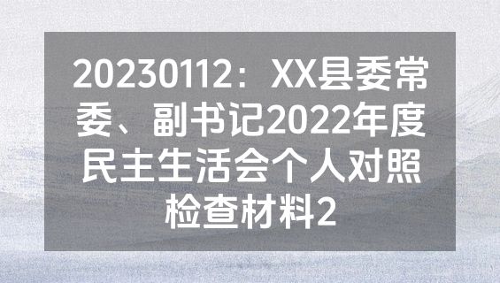 20230112：XX县委常委、副书记2022年度民主生活会个人对照检查材料2