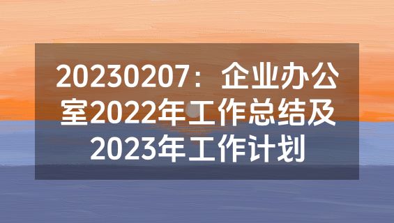 20230207：企业办公室2022年工作总结及2023年工作计划