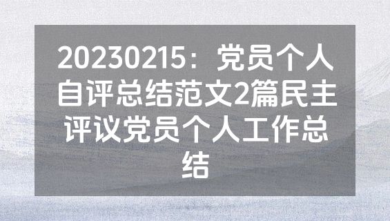 20230215：党员个人自评总结范文2篇民主评议党员个人工作总结