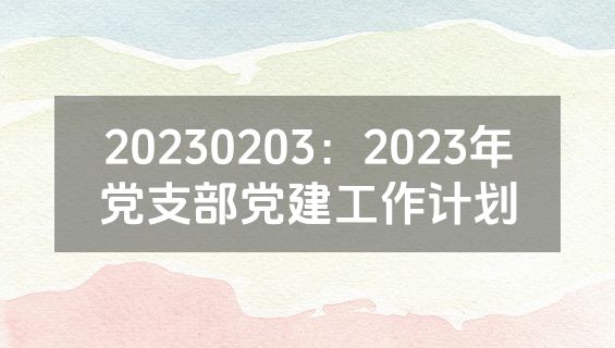 20230203：2023年党支部党建工作计划