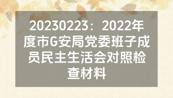 20230223：2022年度市G安局党委班子成员民主生活会对照检查材料