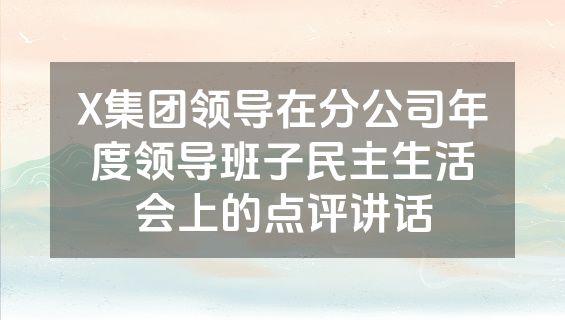 X集团领导在分公司年度领导班子民主生活会上的点评讲话