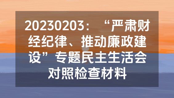 20230203：“严肃财经纪律、推动廉政建设”专题民主生活会对照检查材料